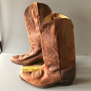 VINTAGE 80'S BROWN LEATHER DAN POST MARLBORO COWBOY BOOTS SIZE 11 WESTERN